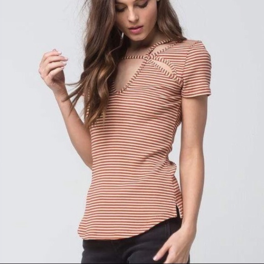 FREE PEOPLE FRENCHIE STRIPED CUTOUT TEE